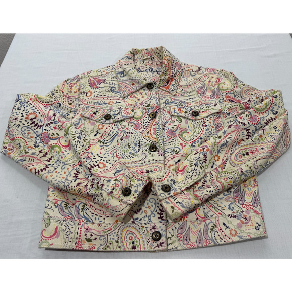 Womens Robert Graham Lambskin Suede Print Jacket Sz XS Cream Multicolor Paisley - Picture 11 of 11